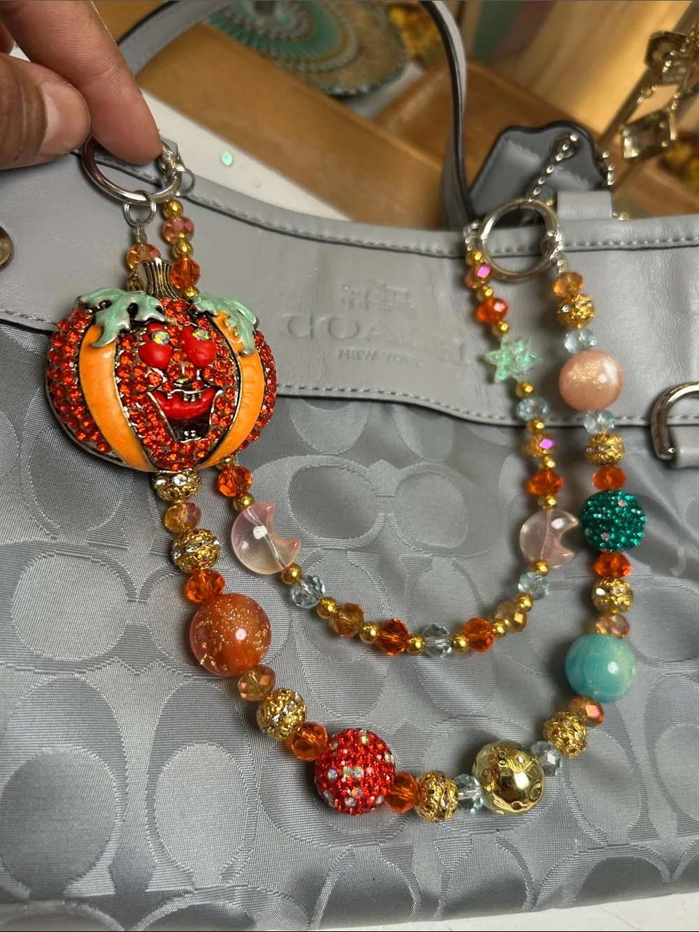 Key chain Orange Pumpkin Beaded Charm